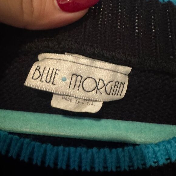 80s vintage sweater Geometric Pattern Sweater in Black, Red, and Blue - Picture 3 of 4